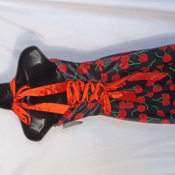 Dresstells 50s Women Cocktail Halter Dress, swing skirt, cherry pattern, corset - Picture 4 of 8